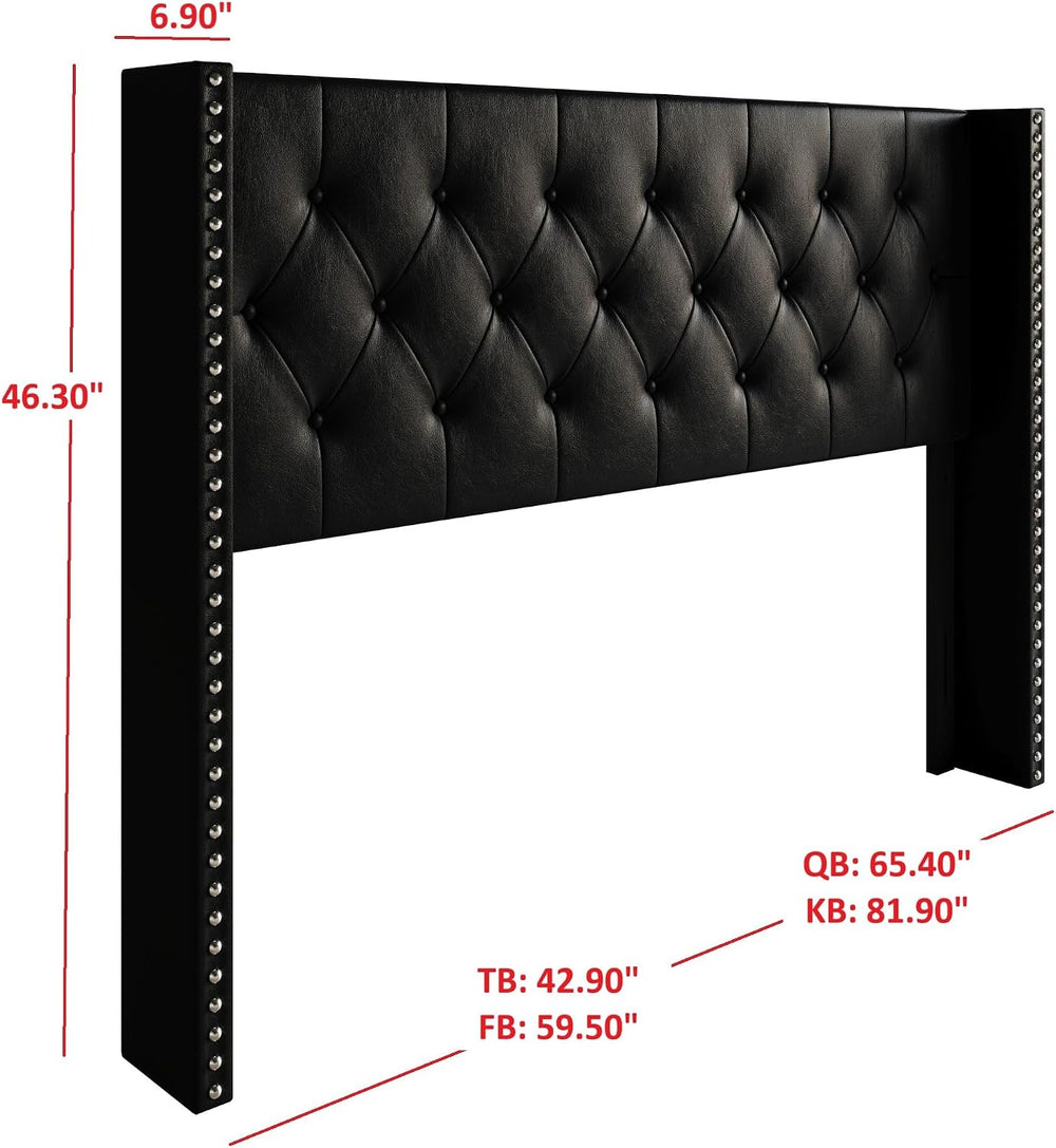 HOME DESIGN Sonoma King Tufted Wingback Headboard, Black