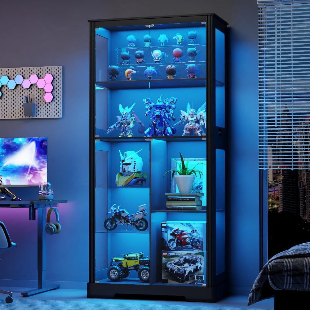 Gurexl Modern Glass Display Cabinet with Human Body Sensor, 7-Tier Curio Cabi...