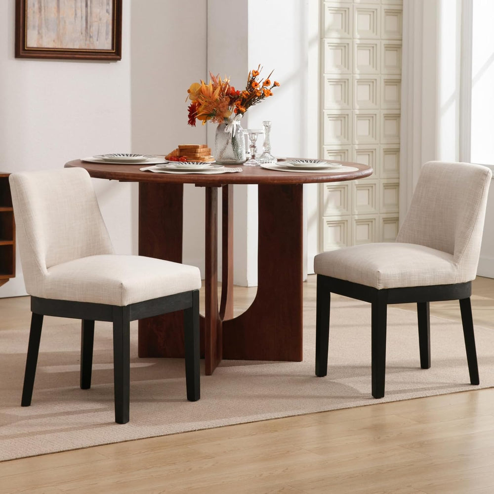 Linen Dining Chairs Set of 2, Upholstered Dining Room Chair with Black Wood L...