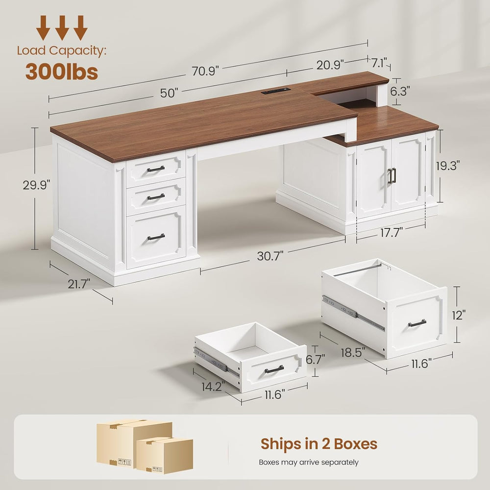 SEDETA Farmhouse 70.9" Executive Desk, Home Office Desk with File Drawer...