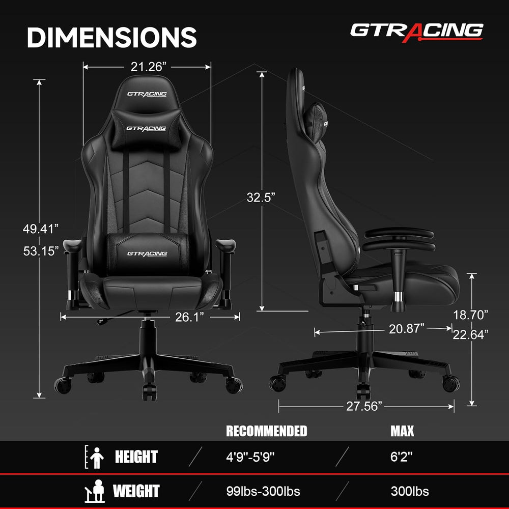 GTRACING Gaming Chair with Reclining Backrest, Adjustable Height and Swivel B...