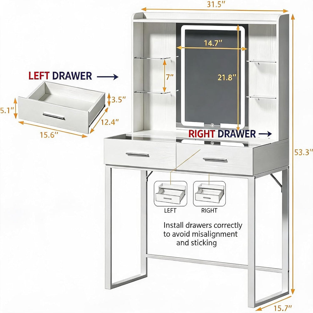 HUAHUU Vanity Desk with Mirror and LED Lights, 31" Small Makeup Vanity w...