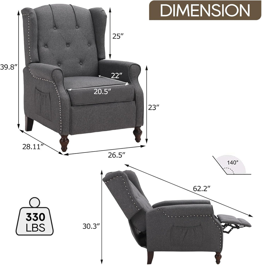 Wingback Recliner Chair, Push Back Arm Chair (2,Grey)