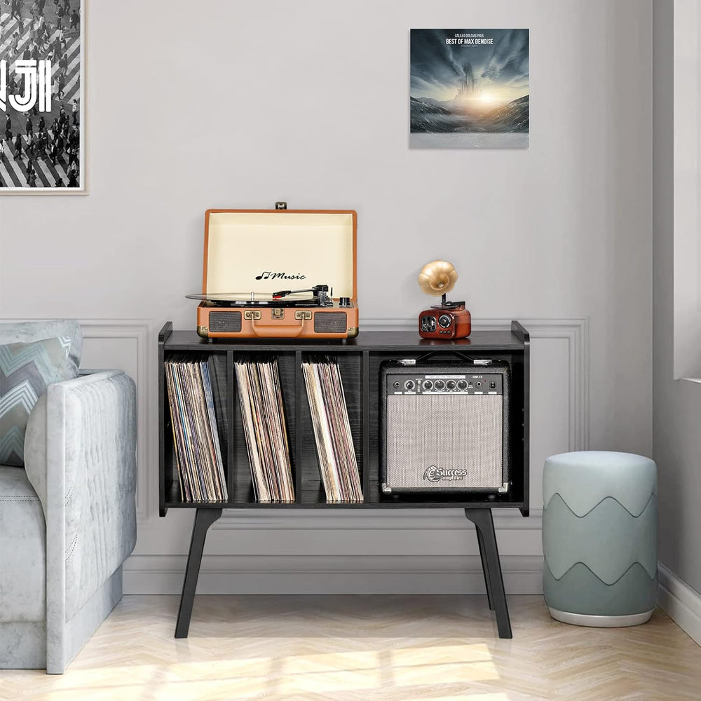 Lerliuo Record Player Stand with 4 Cabinet Holds Up to 220 Albums, Large Blac...