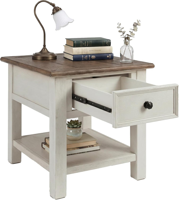 Signature Design by Ashley Farmhouse End Table with Drawer, Antique White