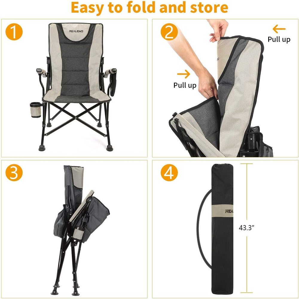 REALEAD Camping Chairs for Adults - Heavy Duty Folding Chairs for Outside Sup...