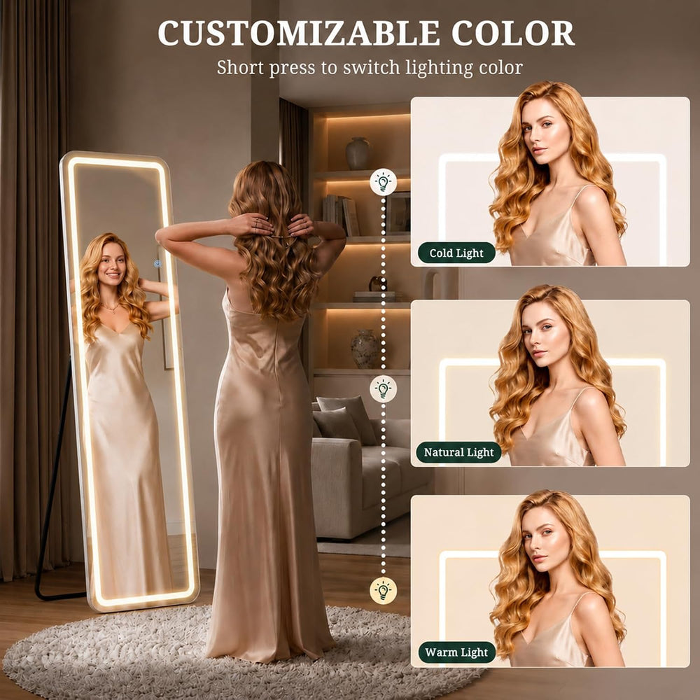 Full Length Mirror with Lights, 64"x21" LED Lighted Full Body Floor...
