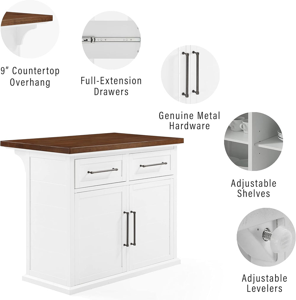 Crosley Furniture Bartlett Kitchen Island with Wood Top, White/Walnut