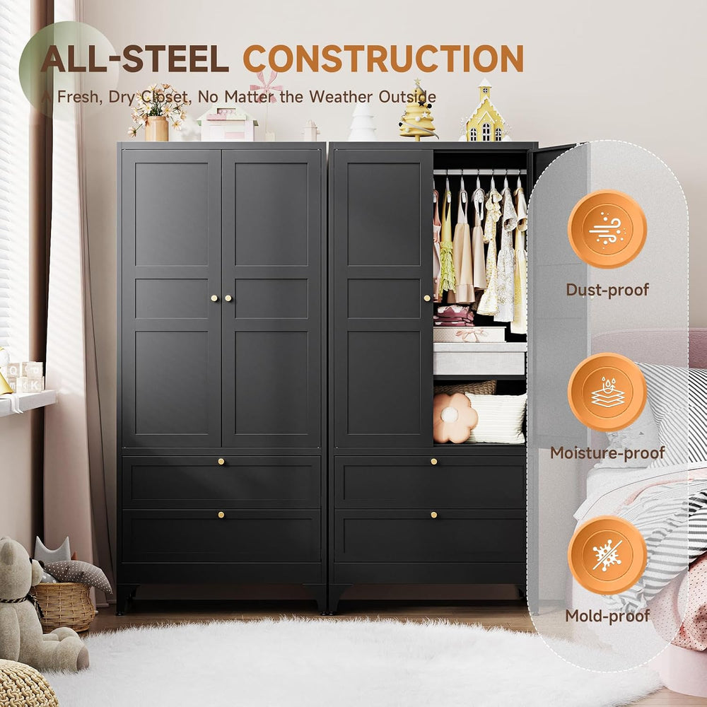 Letaya Metal Armoire Wardrobe Closet with Drawers,Clothing Storage Cabinet wi...