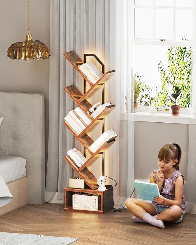 Casaottima 6-Tier Tree Bookshelf — Narrow Floor Standing Bookcase, Tall Steel...