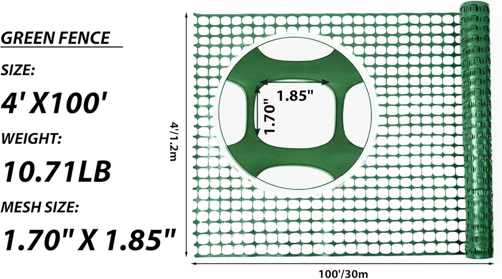 PotatoLife 4'x100' Plastic Mesh Fence for Garden with 100 Zip Ties, G...