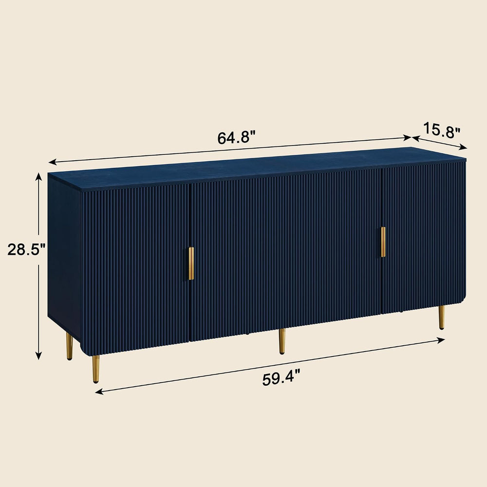 65" Fluted Sideboard Buffet Cabinet with Storage, Blue