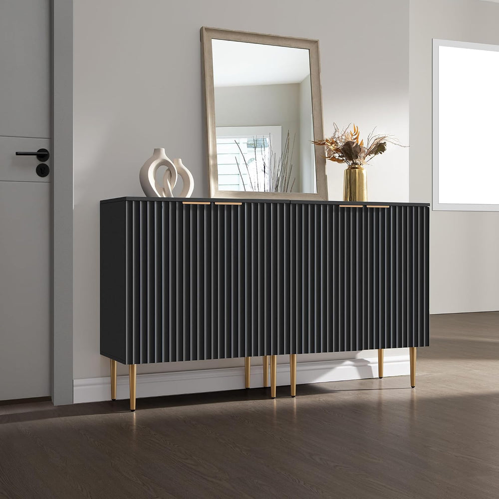 SICOTAS 57"W Modern Sideboard Buffet Cabinet with Adjustable Shelves, Black