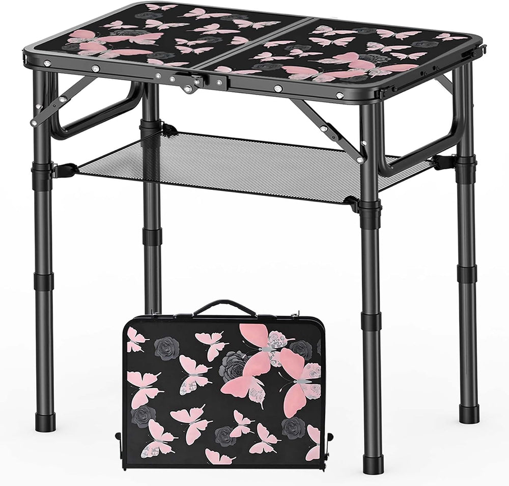 YihuiKo Small Camping Table, Vintage French Butterfly Pattern Folding Table |...