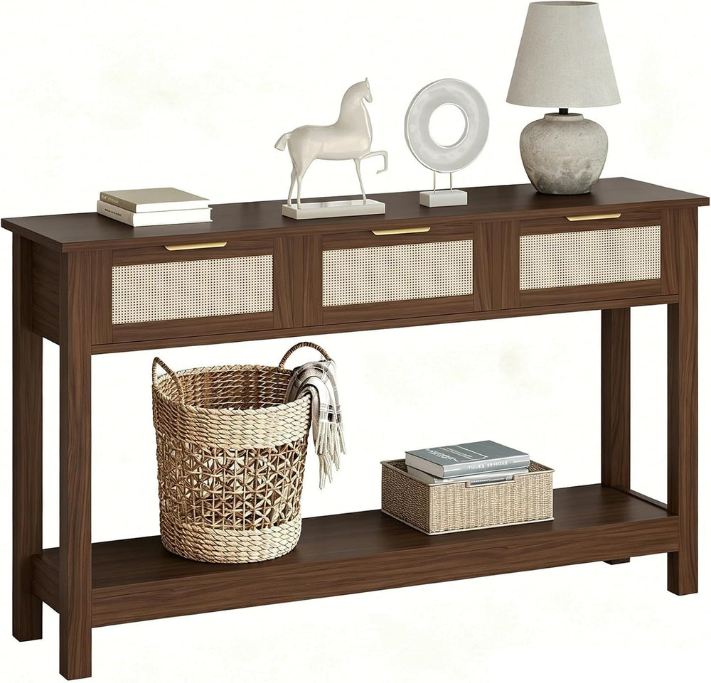 Luoxiao Console Table for Entryway with 3 Rattan Drawers Storage Open Shelf |...