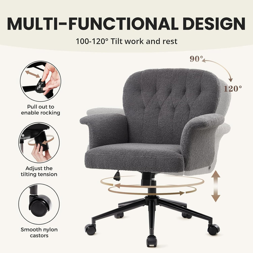 IWMH Comfy Home Office Desk Chair, Upholstered Fabric Cozy Vanity Chair