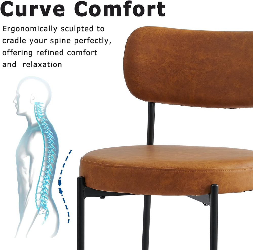 Brown Dining Chairs Set of 2, Upholstered Leather Chairs with Metal Legs, Mid...