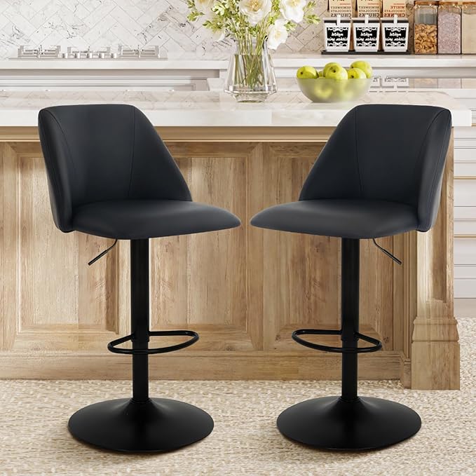 COLAMY Bar Stools Set of 2, Modern Swivel Bar Chairs, Adjustable PU Leather U...