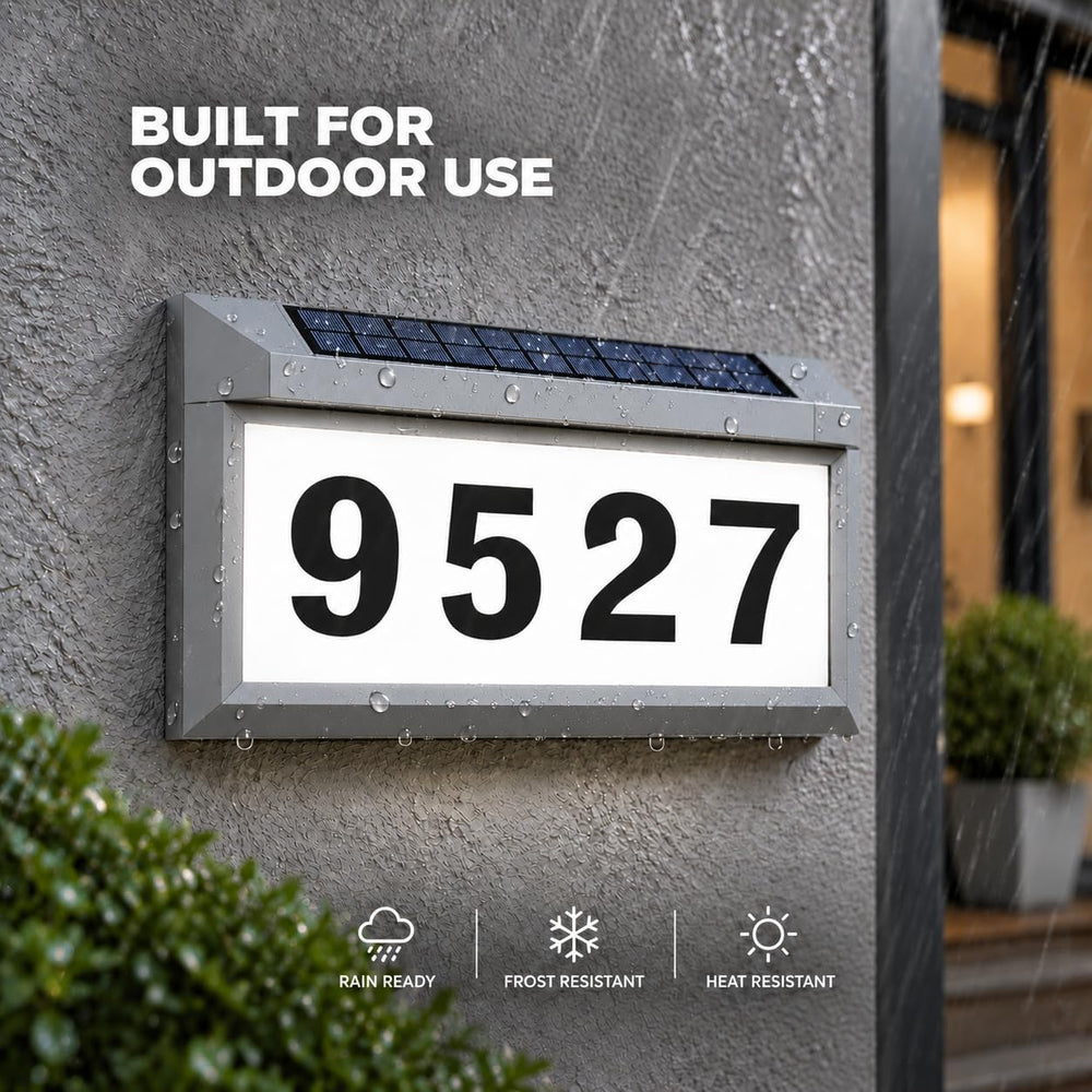 Solar Address Sign, Lighted House Numbers Outside, Gray Illuminated Plaque