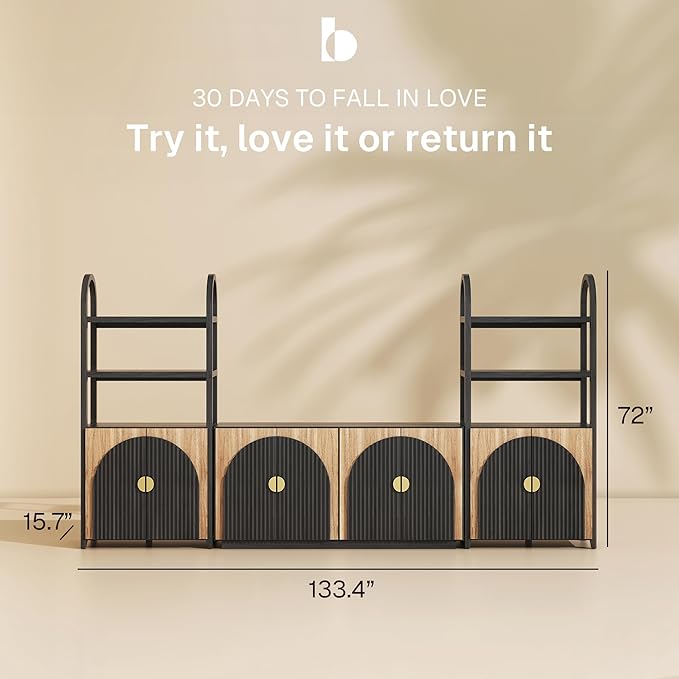 BELLEZE 4-Piece Modular Arched TV Stand Entertainment Center Set, Mid Century...