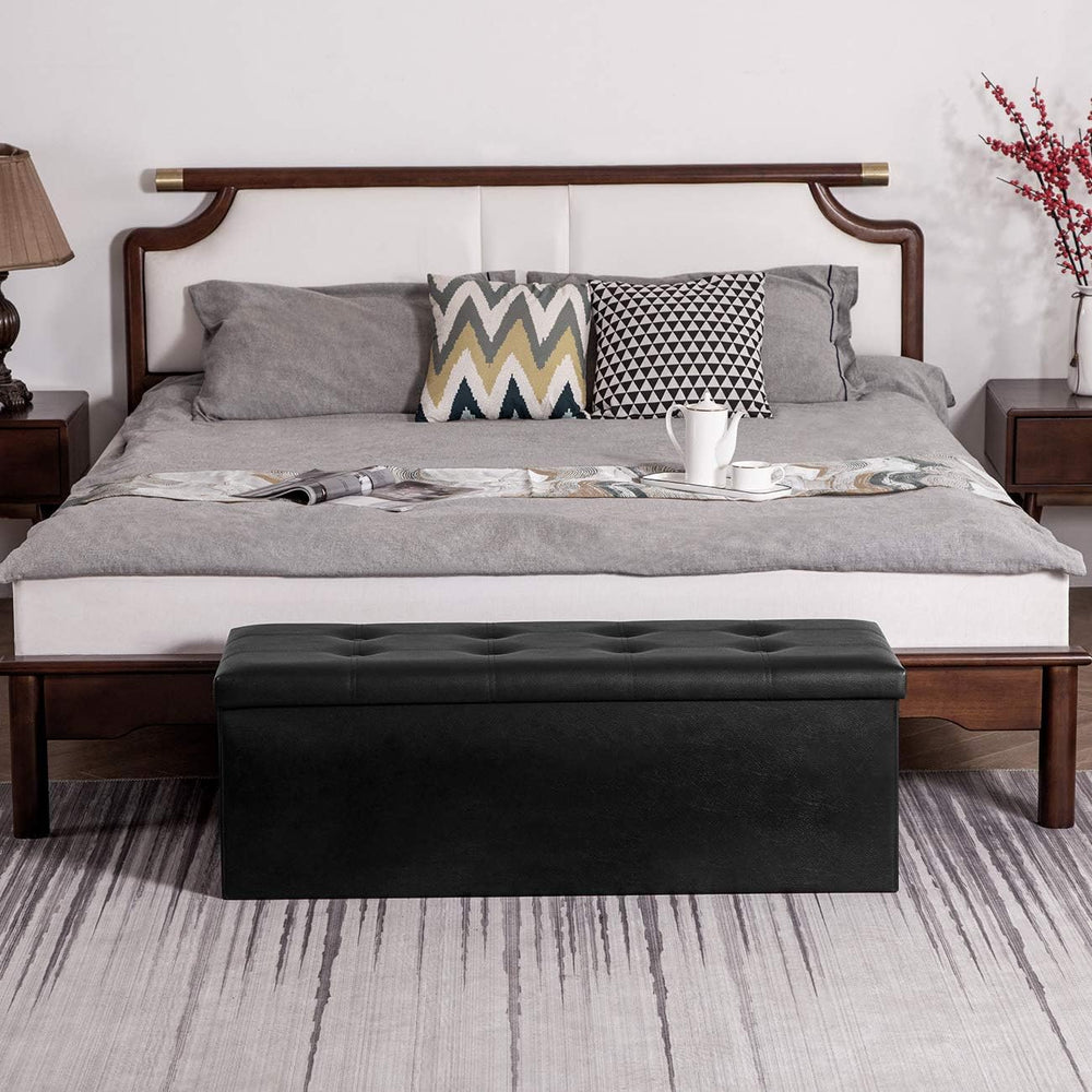 YOUDENOVA 43" Ottoman with Storage, Folding Faux Leather Bench, Black | ...