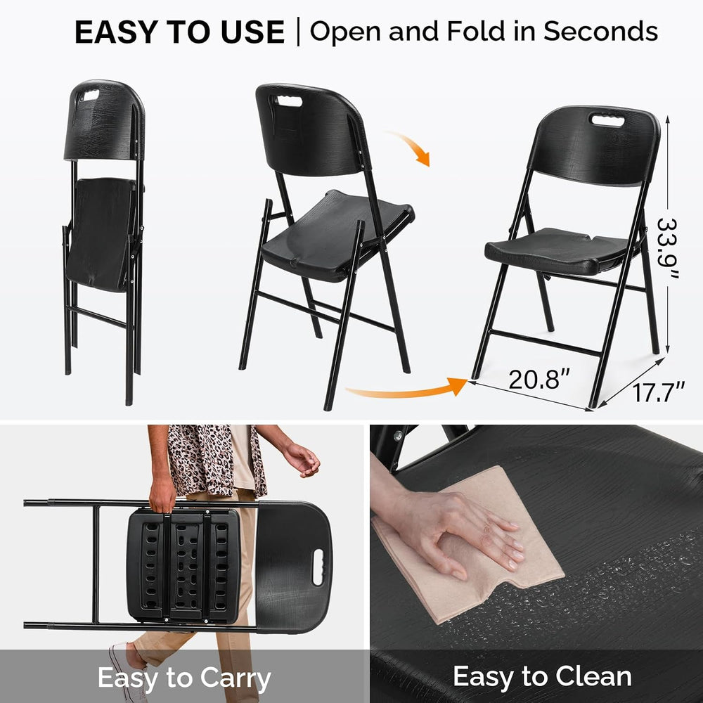 VINGLI Folding Chairs, Heavy Duty Foldable Chair Portable HDPE Plastic Seat w...