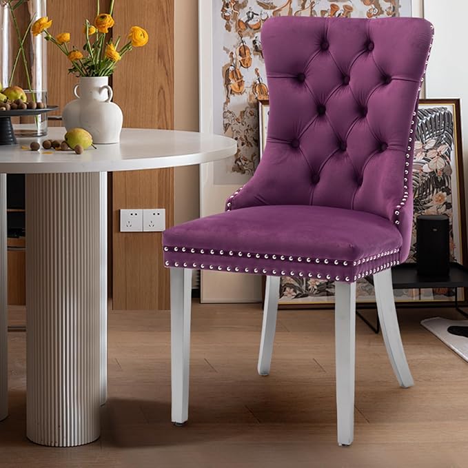 Velvet Upholstered Dining Chairs Set of 8, Modern Kitchen Side Chairs with Na...