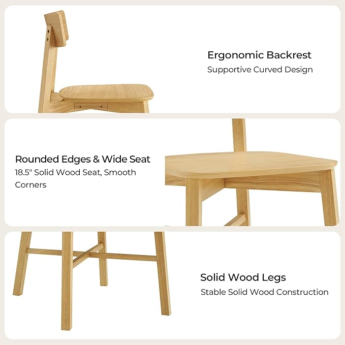 CHITA Soild Wood Dining Chairs Set of 2, Mid Century Modern Oak Wood Kitchen ...