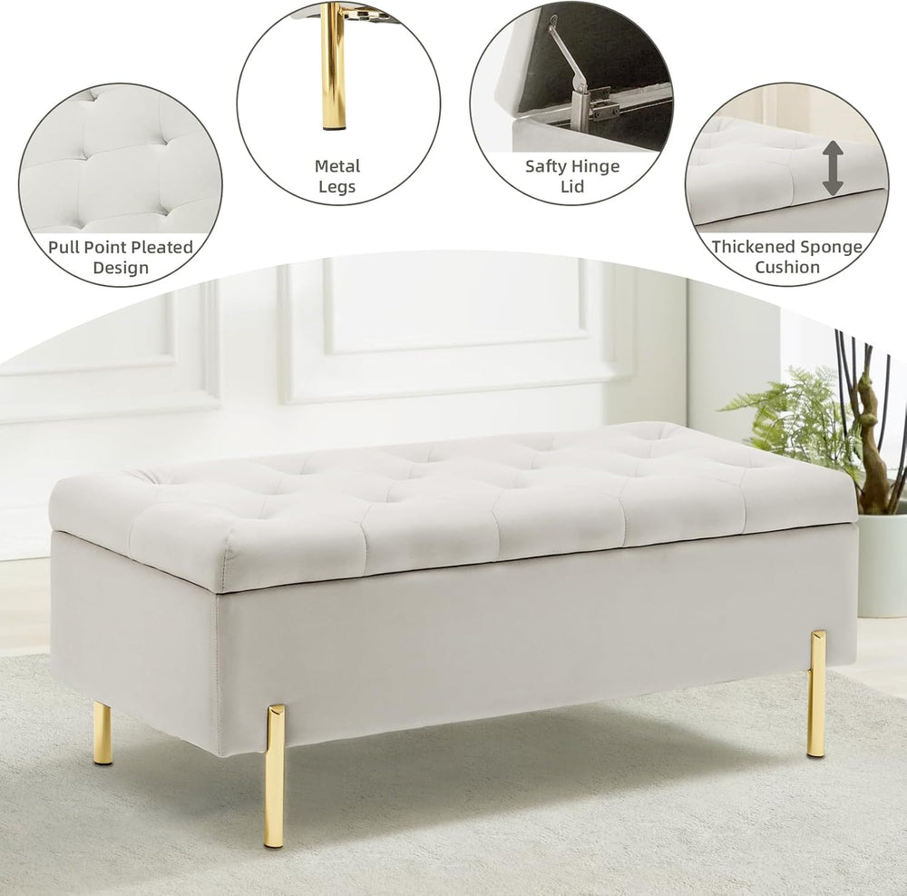 45.6 Inch Velvet Storage Bench Upholstered Tufted Settee Ottoman Bench with S...