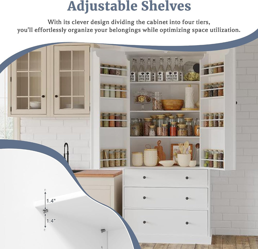 Merax 77” Pantry Cabinet, Kitchen Pantry Storage Cabinet with Drawers, Doors ...