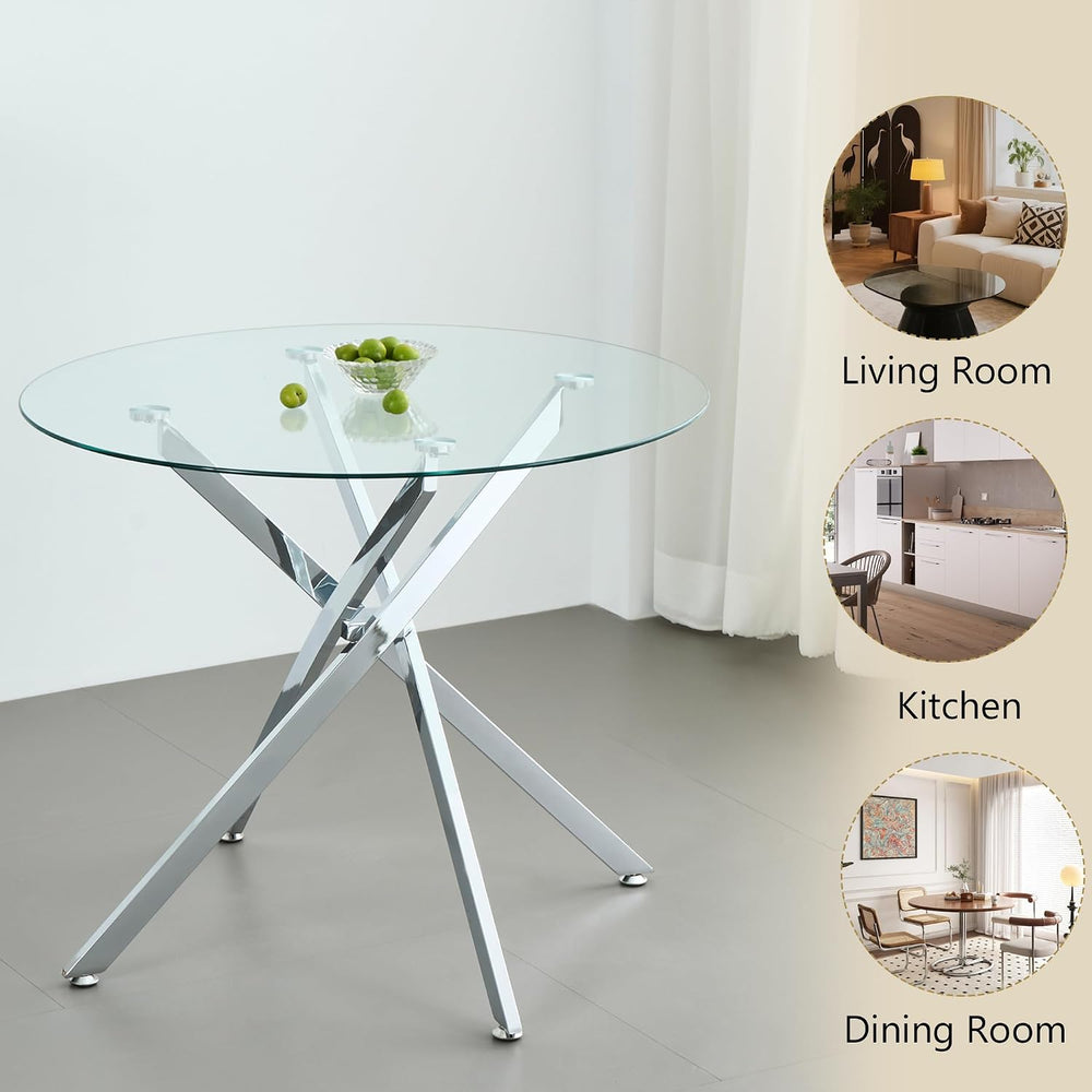 HomVent 36''Silver Round Glass Dining Table Set for 4 for Family Gath...
