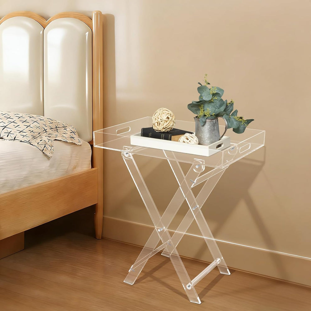 Clear Acrylic Folding Tray Table, Modern Side End Table with Handles,Kitchen ...