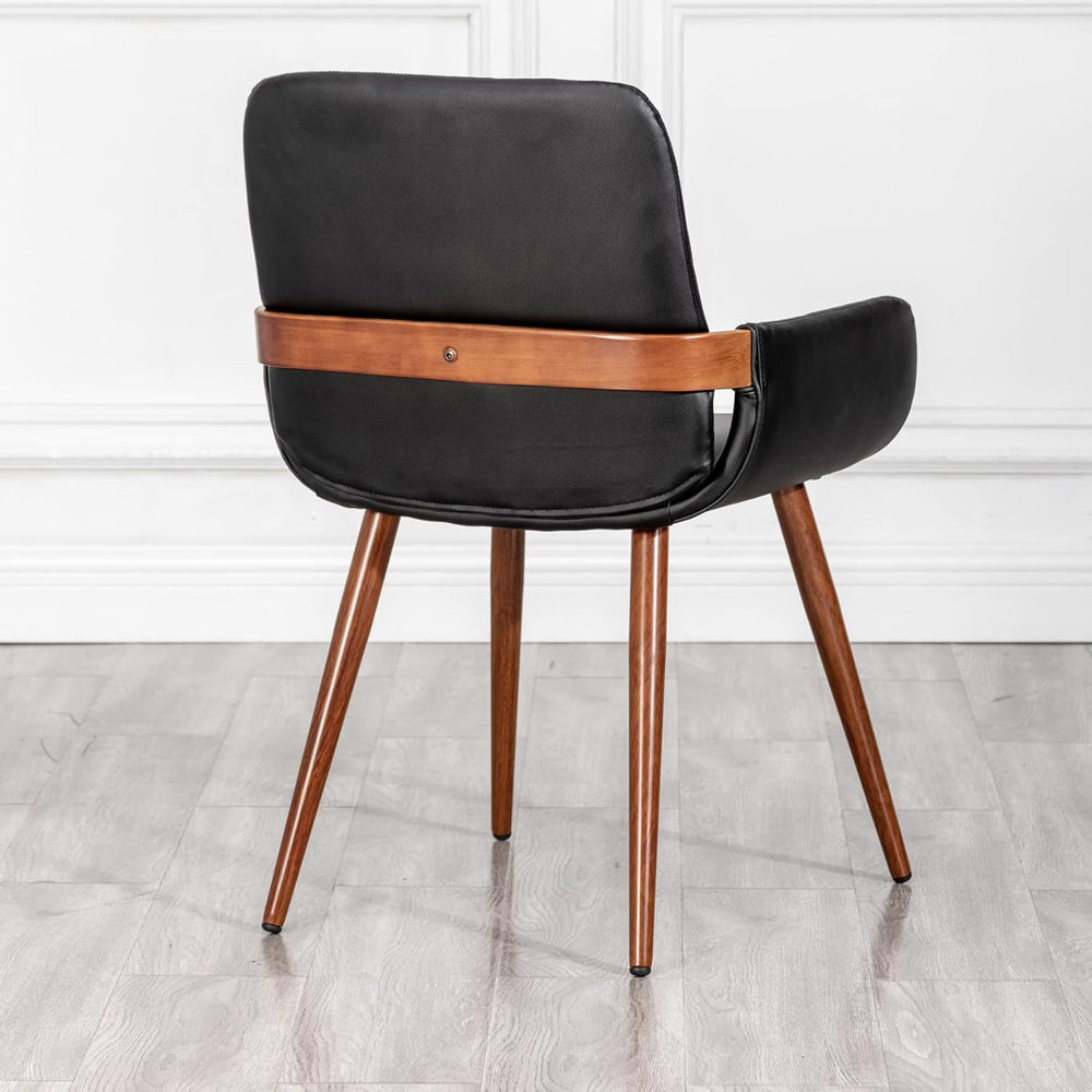 LUNLING Mid Century Modern Faux Leather Dining Chairs Set of 2, Black, Uphols...