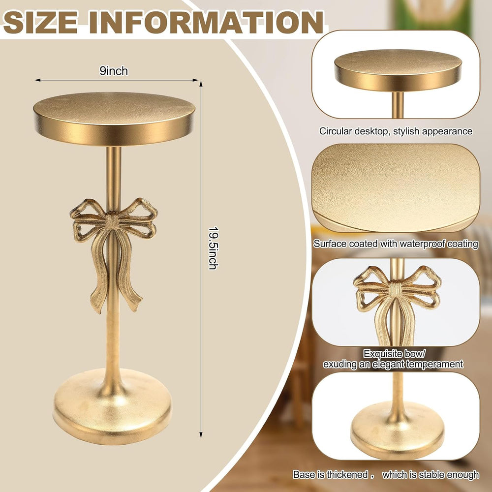 DoubleFill Gold Metal Martini Drink Table 9''x19.5'' Bow Pede...