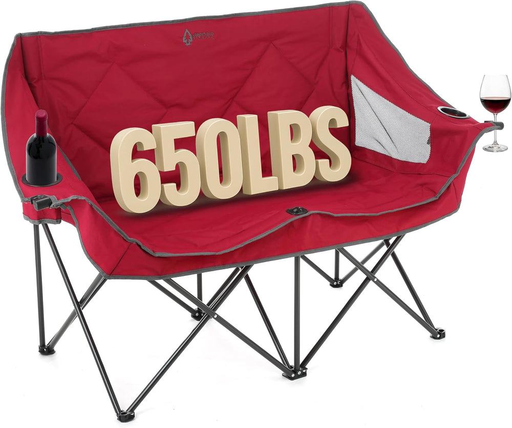 ARROWHEAD OUTDOOR Portable Folding Double Duo Camping Chair Loveseat w/ 2 Cup...