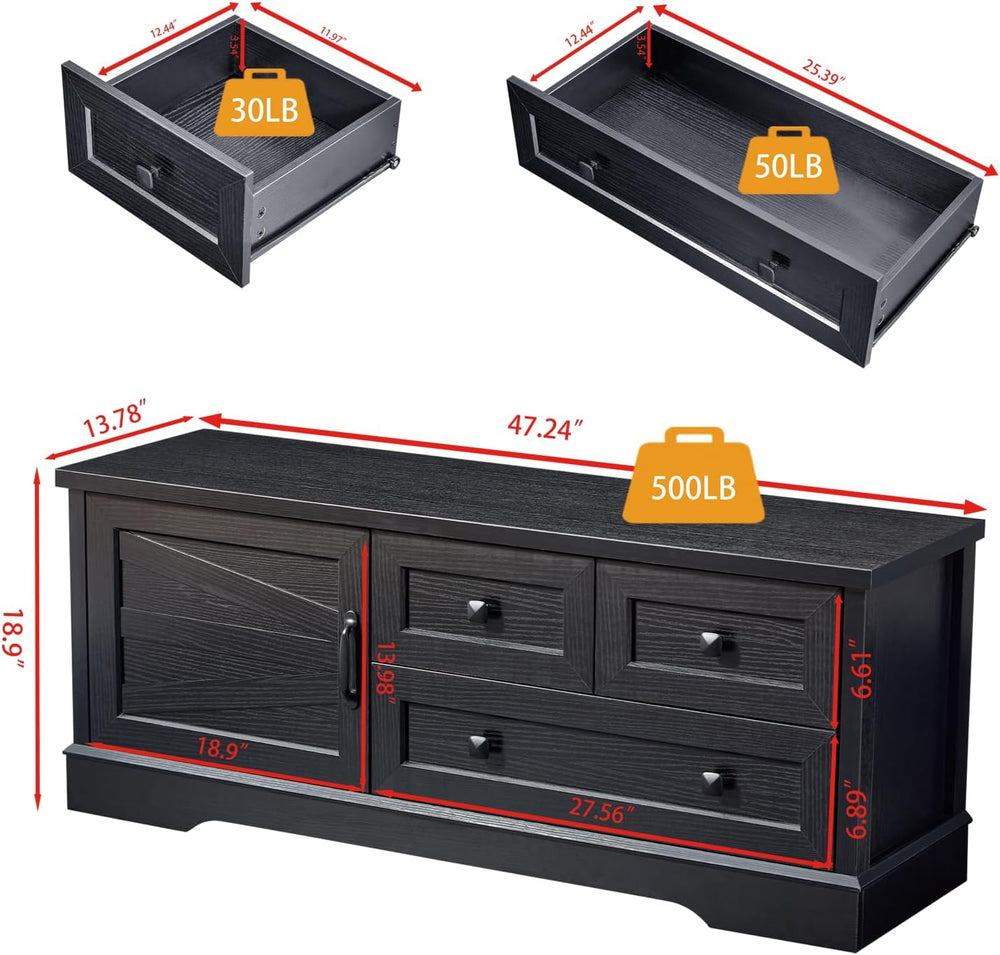 SOOWERY 48 Inch End of Bed Storage Bench, Farmhouse Bed Bench with Drawers an...