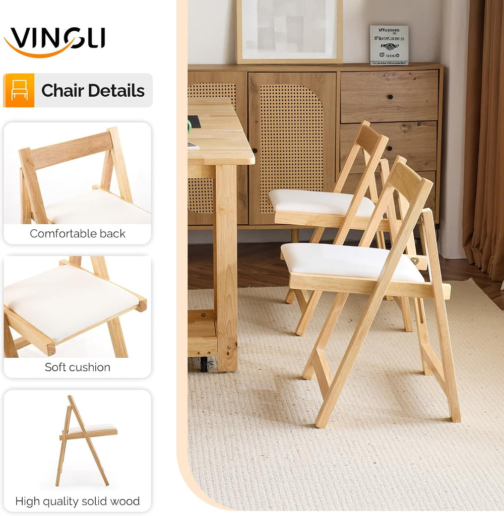 VINGLI 5-Piece Folding Dining Table Set, Extendable Drop Leaf Solid Wood Tabl...