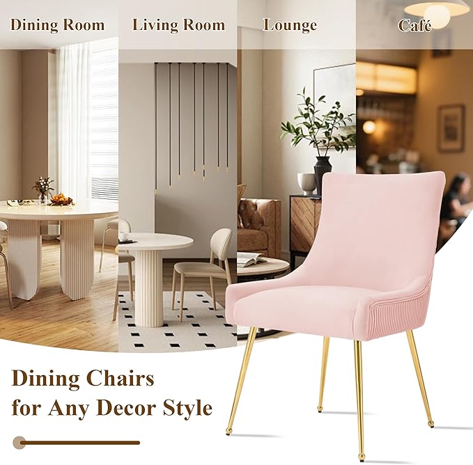 Velvet Dining Chairs Set of 2, Modern Upholstered Kitchen Chair with Pull Han...