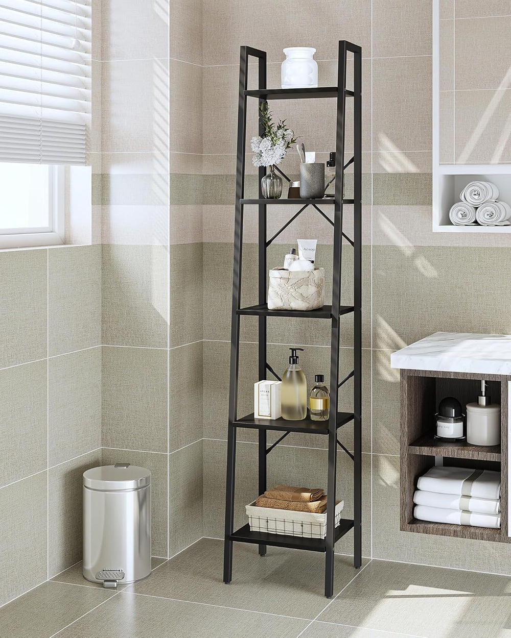 Hzuaneri Ladder Shelf, Bookshelf, Freestanding Corner Storage Shelf