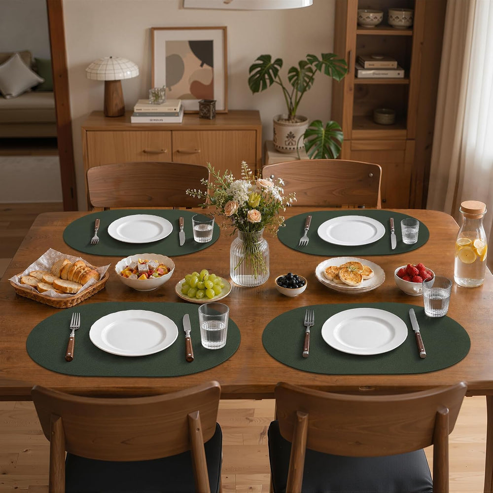 Heat Resistant Oval Placemats Set of 6 Non-Slip, Forest Green