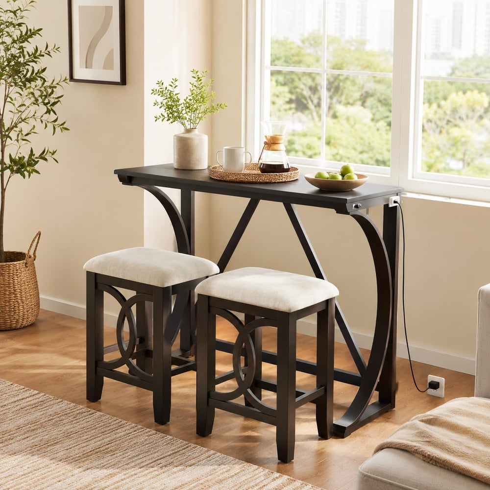 48" Bar Table and Chairs Set, Dining Table and Chair Sets, 3 Piece Count...