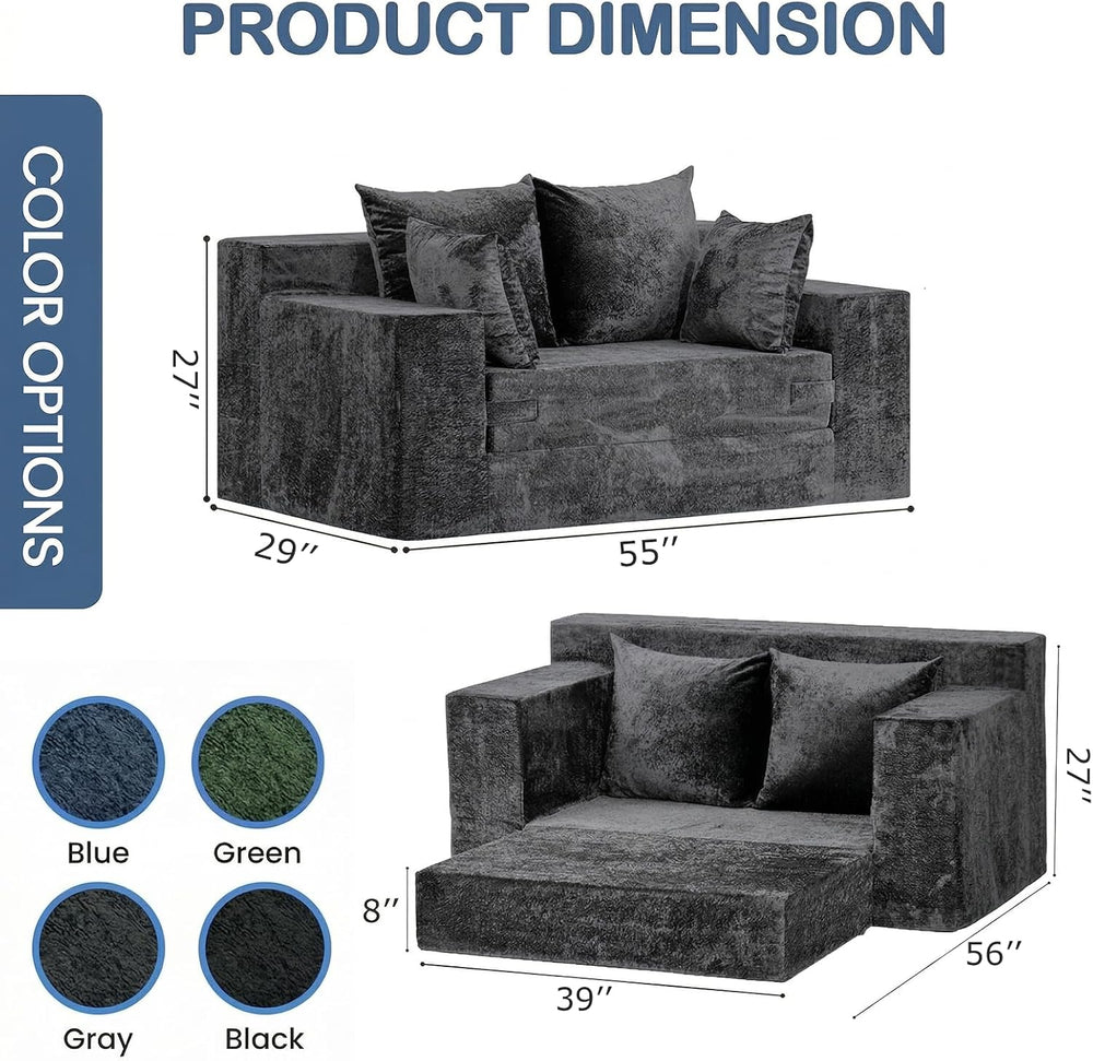 Couch Small, 3-in-1 Loveseat Sleeper Sofa Bed Convertible Sofa Bed with 4 Pil...