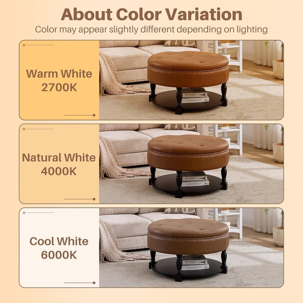 31.5 Inch Large Round Storage Ottoman with Wood Shelf Multifunctional Coffee ...
