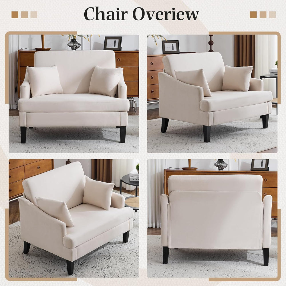 Bezseller 41'' Upholstered Oversized Accent Chairs Set of 2, Beige