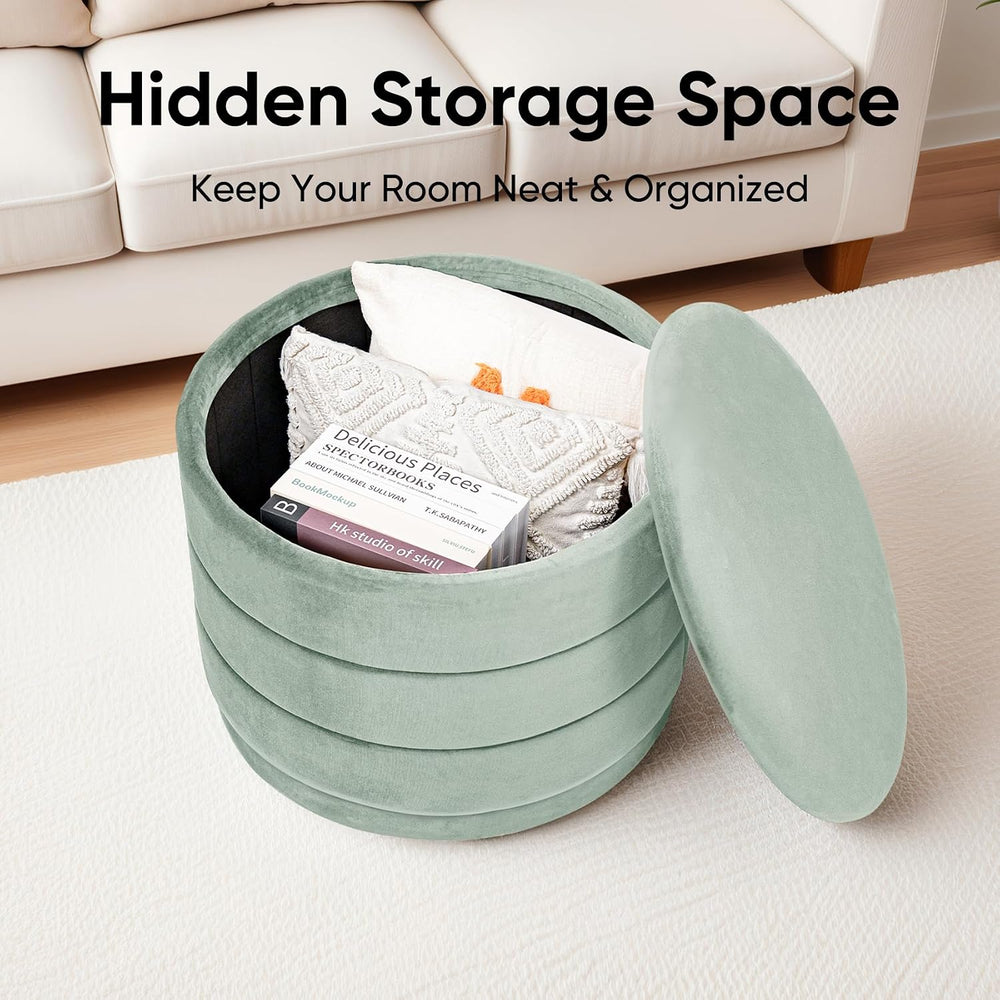 23" Round Velvet Storage Ottoman with Reversible Lid, Soft Padded Footre...