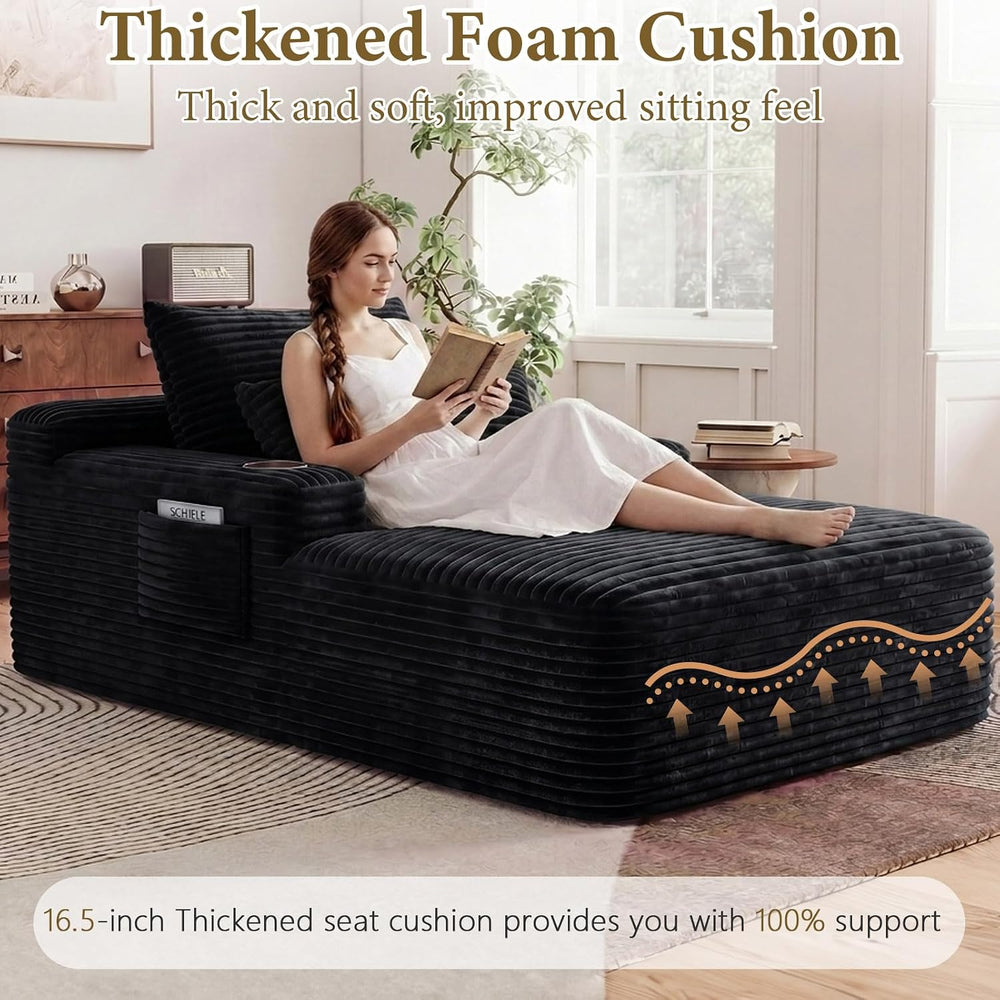 65" L Oversized Chaise Lounge Chair Indoor,Comfy Reading Chair with Cup ...