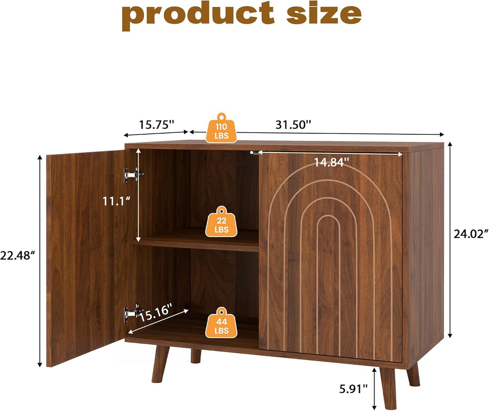 weselon Accent Cabinet with Carving Lines, Modern Buffet Sideboard with Adjus...