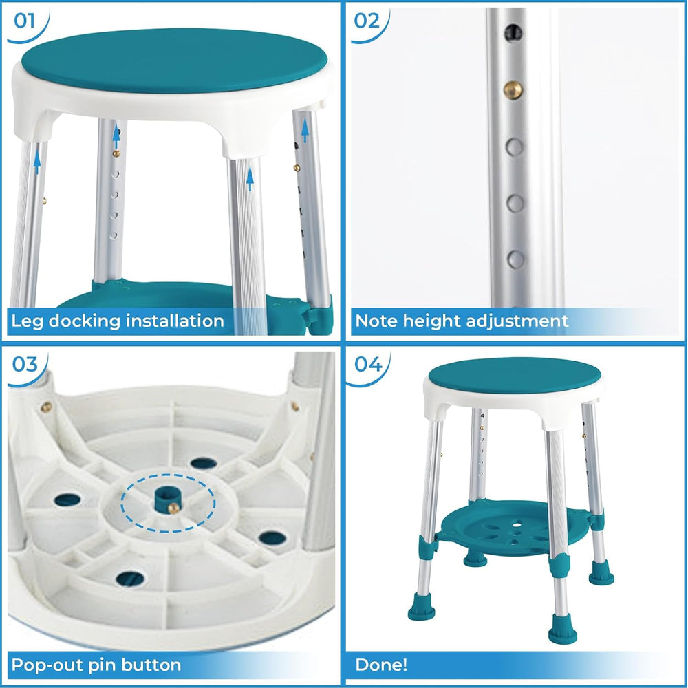 Shower Stool Chair for Inside Shower,360ยฐ Swivel,Green,300LBS