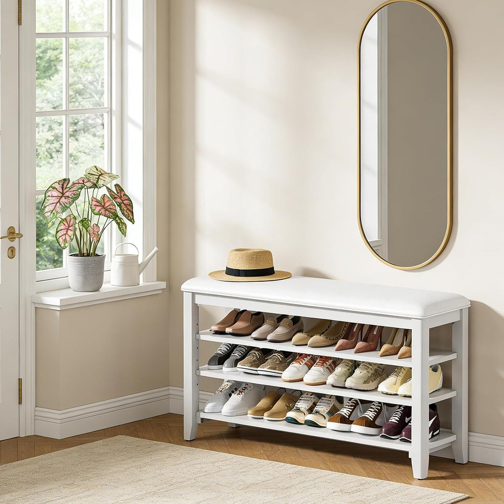 Shoe Rack Bench Entryway Storage with Leather Cushion, Shoe Organizer Bench f...