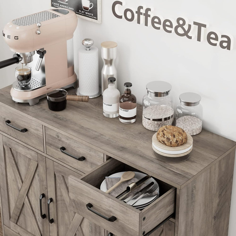 HOSTACK Kitchen Buffet Cabinet with Storage, Sideboard Coffee Bar, Grey